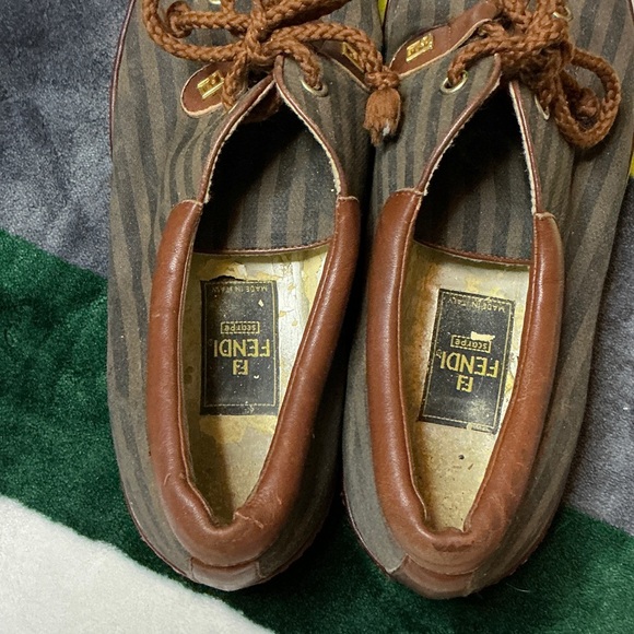 Fendi Brown and Gray Striped Boat Shoes - Picture 6 of 11